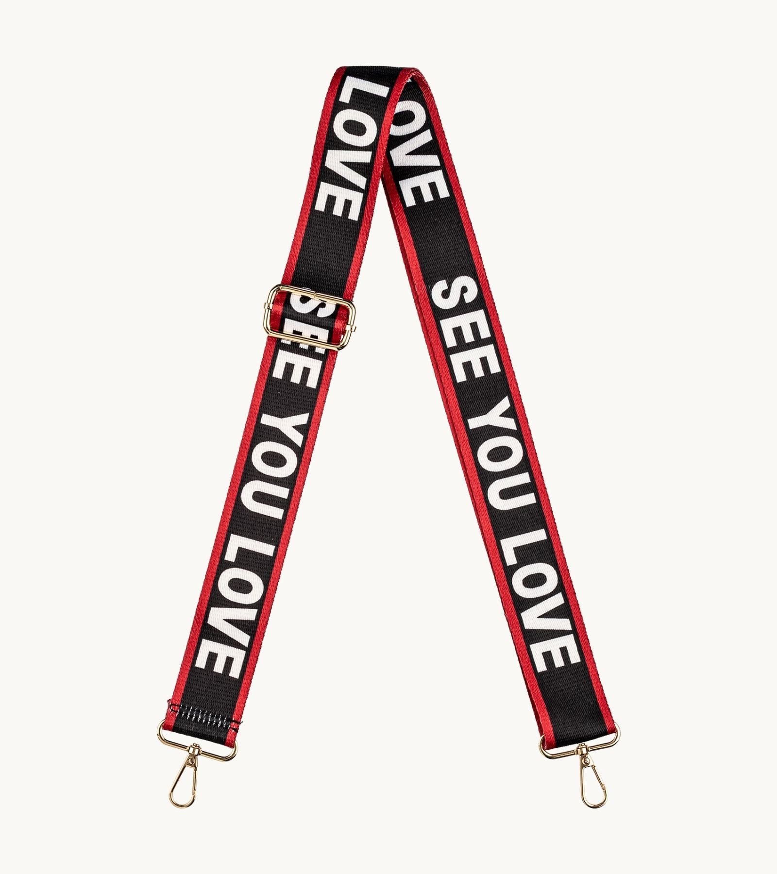 Crossbody popruh na mobil Strappy Art Love Statement s typografickým dizajnom v čierno-červenej farebnej kombinácii.