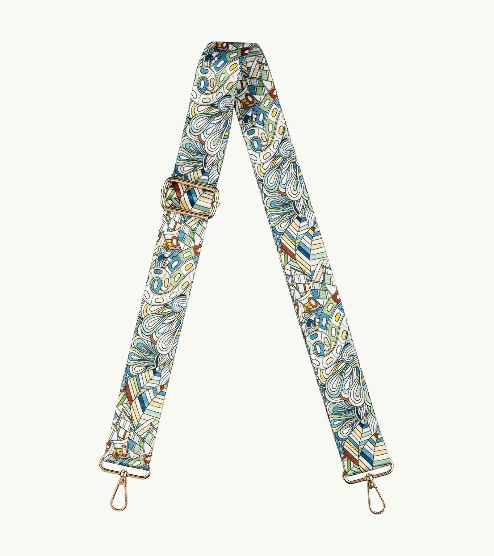 Crossbody popruh na mobil Strappy Art Ocean Mosaic s mozaikovým vzorom v modrých odtieňoch.