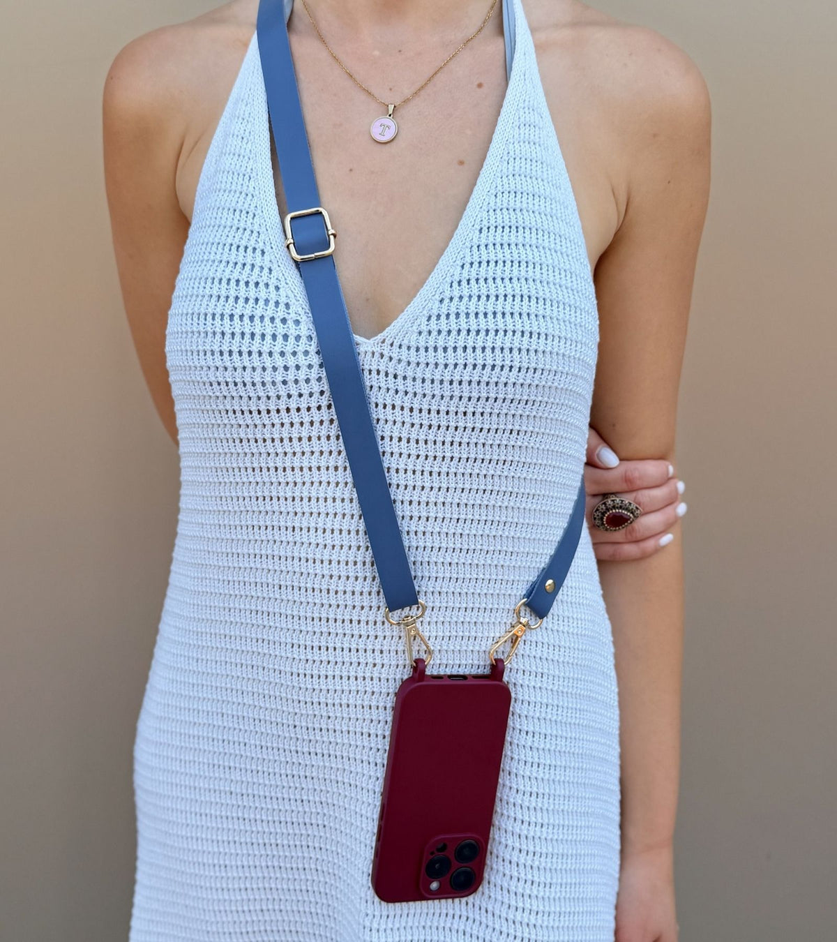 Šnúrka na telefón | Strappy Leather – Steel Blue