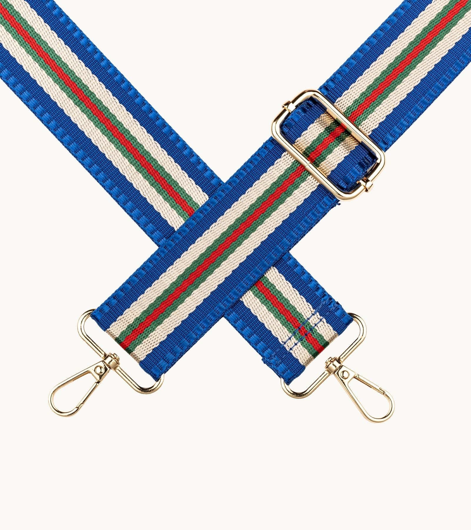 Detail na crossbody popruh na mobil v modrej farebnej kombinácii - Strappy Timeless Monaco Blue.