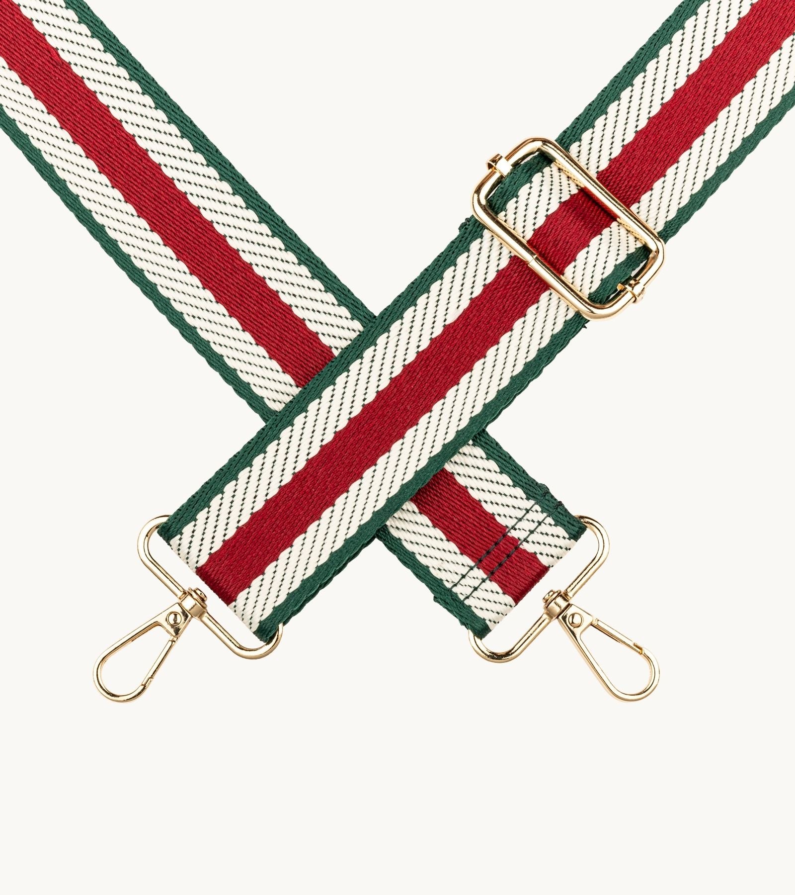 Detail pásikavého crossbody popruhu na mobil Strappy Retro Classic Bordeaux v bordovej, bielej a zelenej farebnej kombinácii.