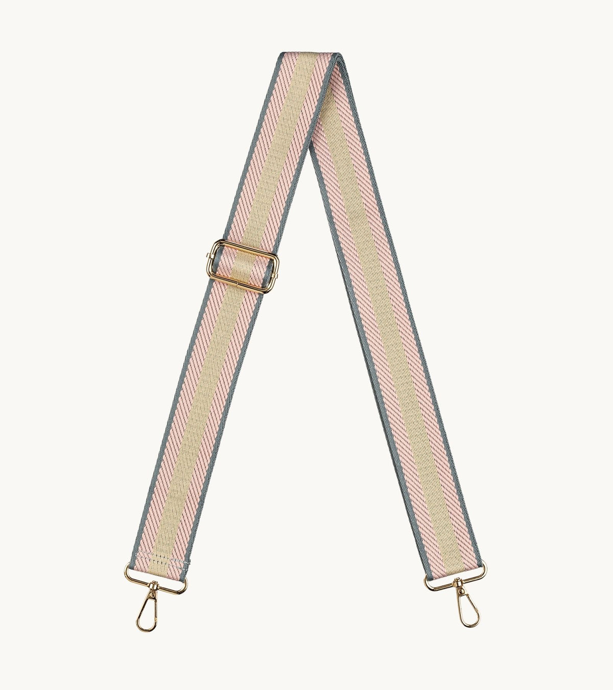 Pásikavý crossbody popruh na mobil Strappy Retro Pastel Pink v ružovej, krémovej a šedej farebnej kombinácii.
